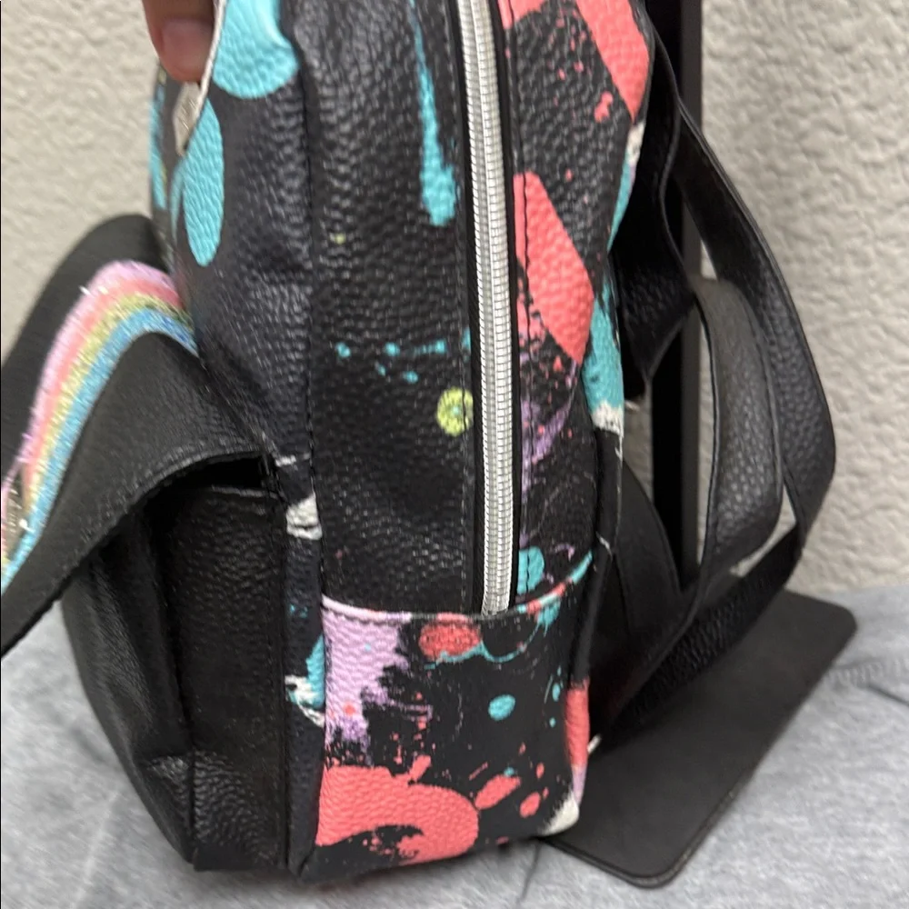 Justice Black Backpack with Multicolor Glitter Stripes